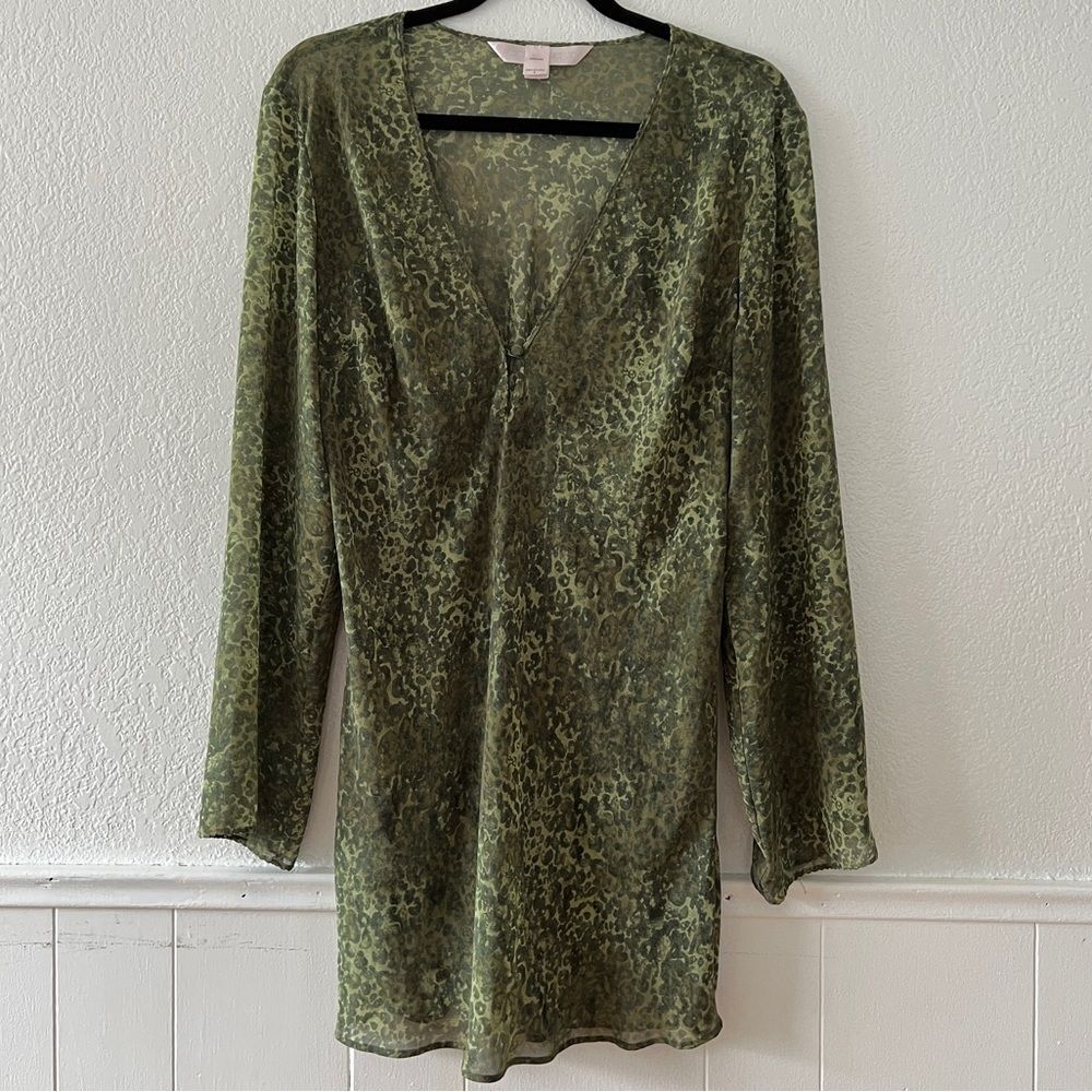 Vintage Victorias Secret olive green semi sheer Y2K mini dress dolly L - Picture 3 of 12
